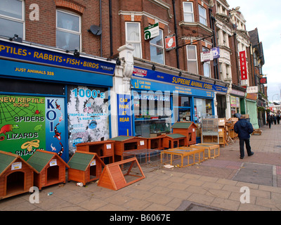 Kennels, Hutches, Cages and Runs Outside the Just Animals pet shop Lewisham High Street London England Stock Photo