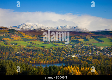 Elevated view of Pitlochry and Loch Faskally Perthshire Scotland UK Stock Photo