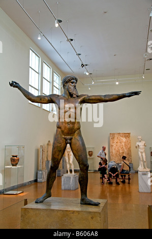 Zeus Poseidon Bronze statue mighty god art Greek Greece Museum Stock Photo