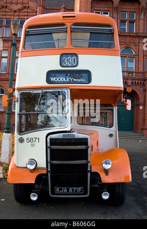 Leyland bus in Greater Manchester Transport livery outside Peel Building, University of Salford, UK Stock Photo
