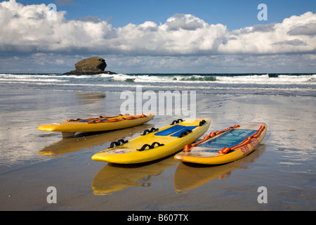 surf boards portreath beach cornwall Stock Photo