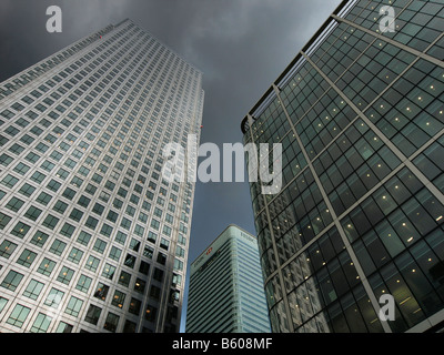 Canary Wharf office towers with HSBC logo Docklands London UK Stock Photo