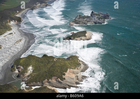 Archway Islands Wharariki Beach south of Cape Farewell NW Nelson Region South Island New Zealand aerial Stock Photo