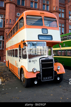 Leyland bus in Greater Manchester Transport livery outside Peel Building, University of Salford, UK Stock Photo