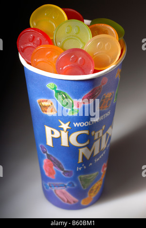 Woolworths pic n mix with "sad face" chewy gum sweets Stock Photo