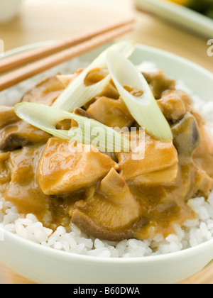 Chicken and Mushroom Curry With Koshihikari Rice Stock Photo