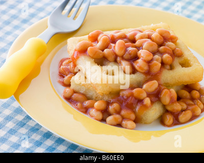 Potato Waffles with Baked Beans Stock Photo