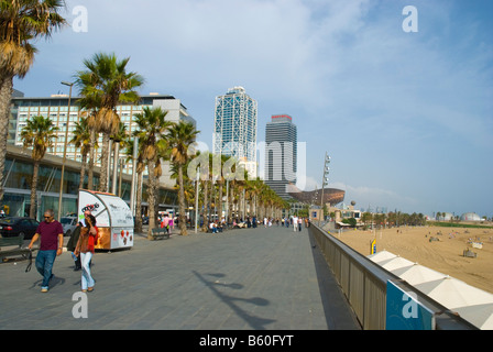 Passeig Maritim at Barceloneta beach in Barcelona Spain Europe Stock Photo