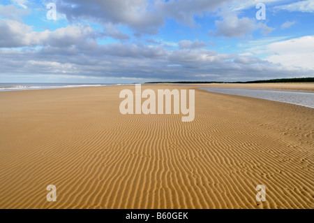 Deserted beach showing ripples in sand Holkham Norfolk Uk October Stock Photo