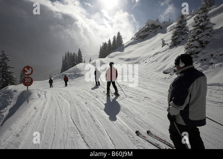 Skiers on the slopes of Zell an See Salzburg Austria Europe ski safari Stock Photo