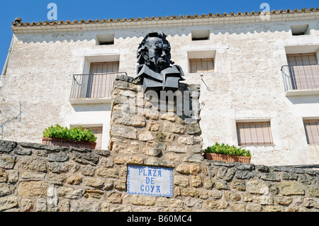 Monument for Francisco de Goya on the Museum at his place of birth, Fuendetodos, Aragon, Spanien, Europa Stock Photo