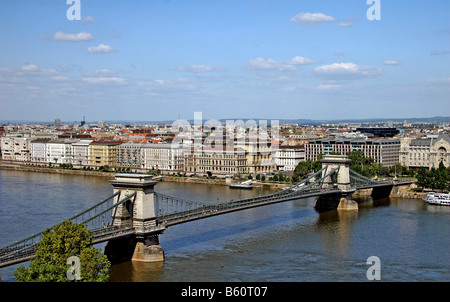Széchenyi Chain Bridge, landmark, Danube River, panorama, Budapest, Hungary, Europe Stock Photo