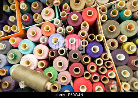 Thread in various colours, sewing Stock Photo