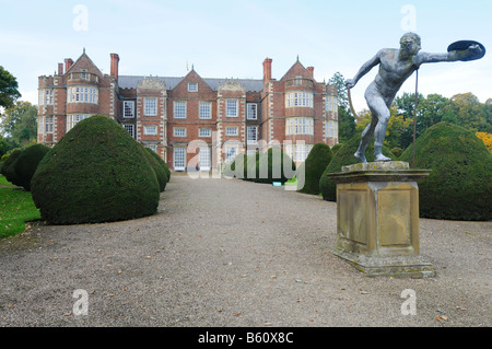 Burton Agnes Hall, Driffield, Yorkshire, UK 'protected' by a statue of a warrior Stock Photo