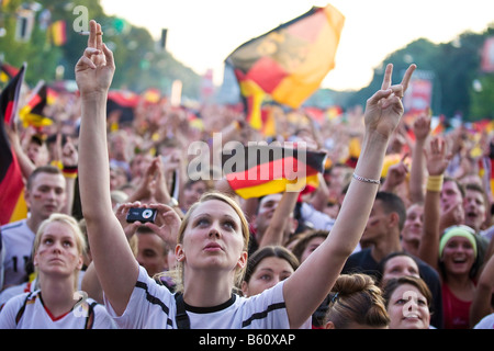 Fans watching the final game of the football EM on the Berlin fan mile, Berlin Stock Photo