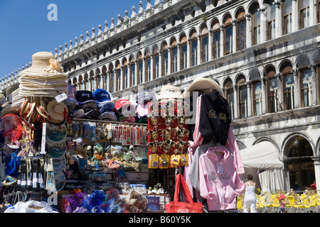 Palazzo Ducale Palace and souvenir stall in Piazza San Marco Square, Venice, Veneto, Italy, Europe Stock Photo