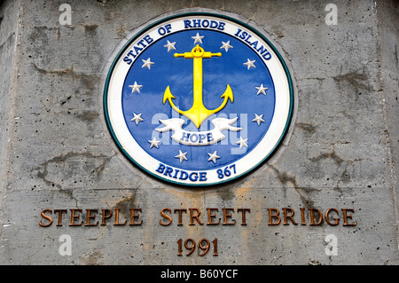 Rhode Island State seal on Steeple Street Bridge, Providence, Rhode Island, USA Stock Photo