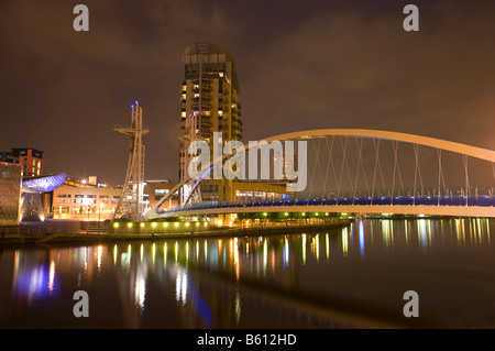 Salford Quays lift bridge and Lowry Centre in Salford Quays Manchester Stock Photo
