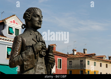Monument, Baldassare Galuppi detto Buranello, composer, located on Piazza Galuppi on Burano, an island in the Venetian Lagoon Stock Photo
