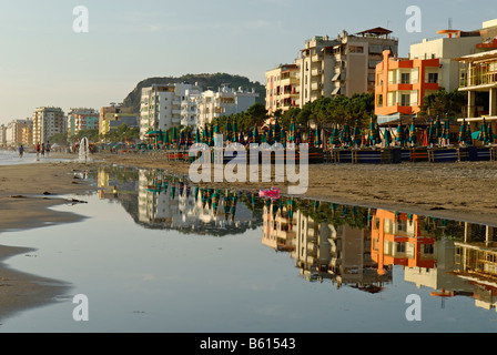 Hotels and restaurants on Durres beach, Albania, Europe Stock Photo