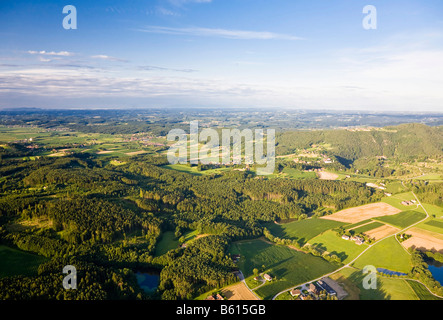 Aerial photo from a hot air balloon, near Stubenberg am See, Hartberg, Styria, Austria, Europe Stock Photo
