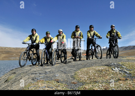 Group of mountainbikers, Deathroad, Altiplano, La Paz, Bolivia, South America Stock Photo
