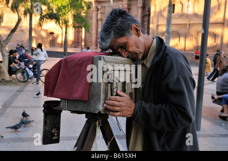 Photographer using a pin-hole camera, Santa Cruz, Bolivia, South America Stock Photo