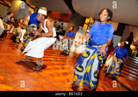 Dancing at a folklore display in the Ngorongoro Wildlife Lodge, Ngorongoro-crater, Ngorongoro Conservation Area, Tanzania Stock Photo