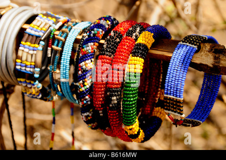 Massai jewellery in Kiloki village, Serengeti, Tanzania, Africa Stock Photo