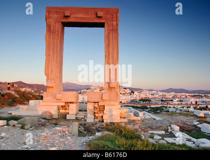 Gateway to antiquity, giant door or Portara of the Temple of Apollo at the town of Naxos, Cyclades Island Group, Greece, Europe Stock Photo