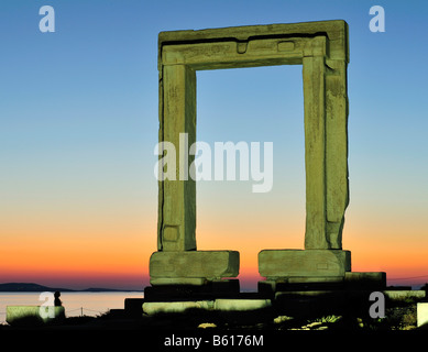 Gateway to antiquity, giant door or Portara of the Temple of Apollo at the town of Naxos, Cyclades Island Group, Greece, Europe Stock Photo