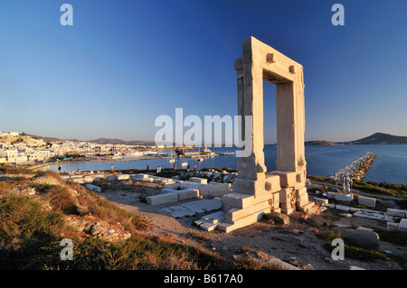 Gateway to antiquity, giant door or Portara of the Temple of Apollo at the town of Naxos, Cyclades Island Group, Greece, Europe Stock Photo