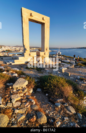 Gateway to antiquity, giant door or Portara of the Temple of Apollo at the town of Naxos, Cyclades Island Group, Greece, Europe Stock Photo