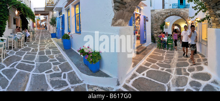 Panorama of an alley in Mykonos, Cyclades, Greece, Europe Stock Photo