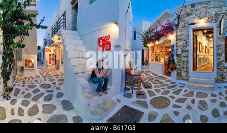 Panorama of an alley in Mykonos, Cyclades, Greece, Europe Stock Photo