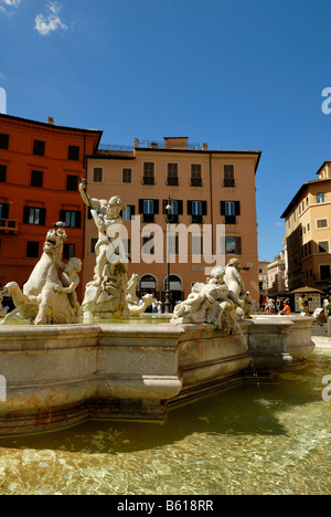 The fountain of Neptune, Fontana del Nettuno, Piazza Navona, Rome, Lazio, Italy, Europe. Stock Photo