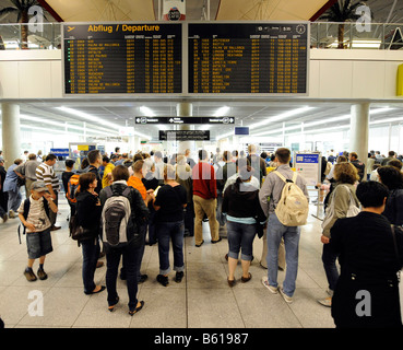 Passengers waiting in queues outside security controls, Stuttgart Airport, Baden-Wuerttemberg Stock Photo