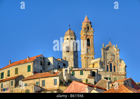 Cervo with the parish church of San Giovanni Battista, Riviera dei Fiori, Liguria, Italy, Europe Stock Photo