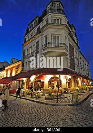 Picture taken at night, restaurant in the Montmartre district, Paris, France, Europe Stock Photo