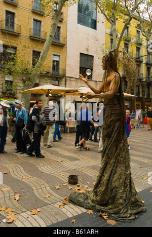 Human statue along La Rambla in Barcelona Europe Spain Stock Photo