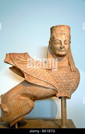 Sphinx satue pentelic spata attica archaic sphinx grave stele 570 BC Greek Greece Stock Photo