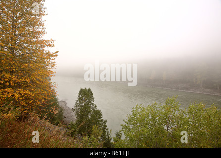 Fog over the Skeena River in British Columbia Stock Photo