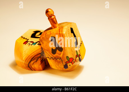 Jewish Olive Wood Dreidels Dreydles Stock Photo