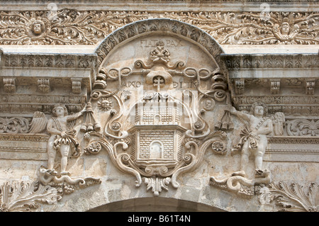 Relief over the entrance portal of the Cathedral San Nicola, Cattedrale Turritana, Sassari, Sardinia, Italy, Europe Stock Photo