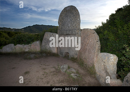 Front with the portal stele, Giants' Grave, Sa Ena e' Thomes, near Dorgali, Sardinia, Italy, Europe Stock Photo