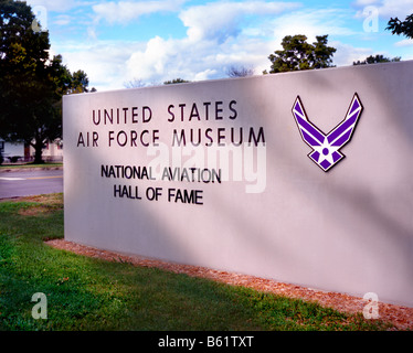 Entrance sign at the United States Air Force Museum in Dayton, Ohio USA Stock Photo