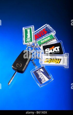 Car keys with key rings from various car rental companies Stock Photo ...