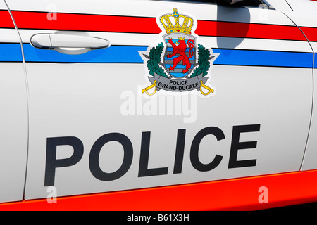 Police car from Luxembourg, door signage, detail Stock Photo