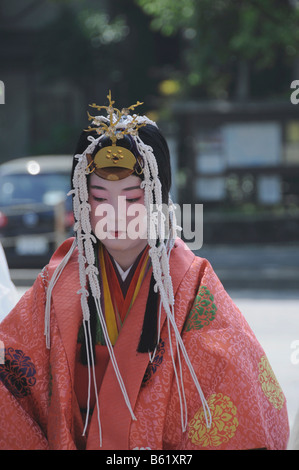Saio dai, central character of the Aoi Matsuri, Aoi Festival, wearing a traditional headdress and valuable Kimono, Kyoto, Japan Stock Photo