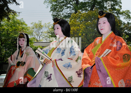 Court ladies of the royal household of the Saio dai, the central character of the Aoi Matsuri, Aoi Festival, Kyoto, Japan, Asia Stock Photo